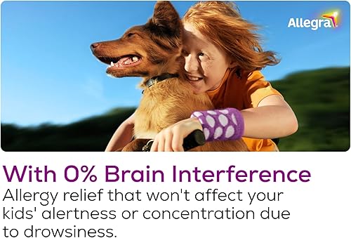 Miniatura 4 de Allegra Líquido antihistamínico antihistamínico sin somnolencia para aliviar la alergia 12HR para niños, sabor a uva, sin alcohol y sin colorantes,