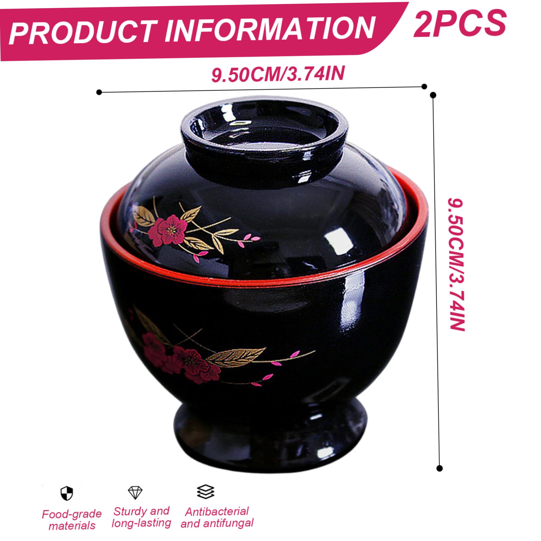 2 ciotole per zuppa di miso 2 ciotole giapponesi in plastica con coperchio per zuppa di miso da cucina coreana da 3, 7x3, 7 pollici