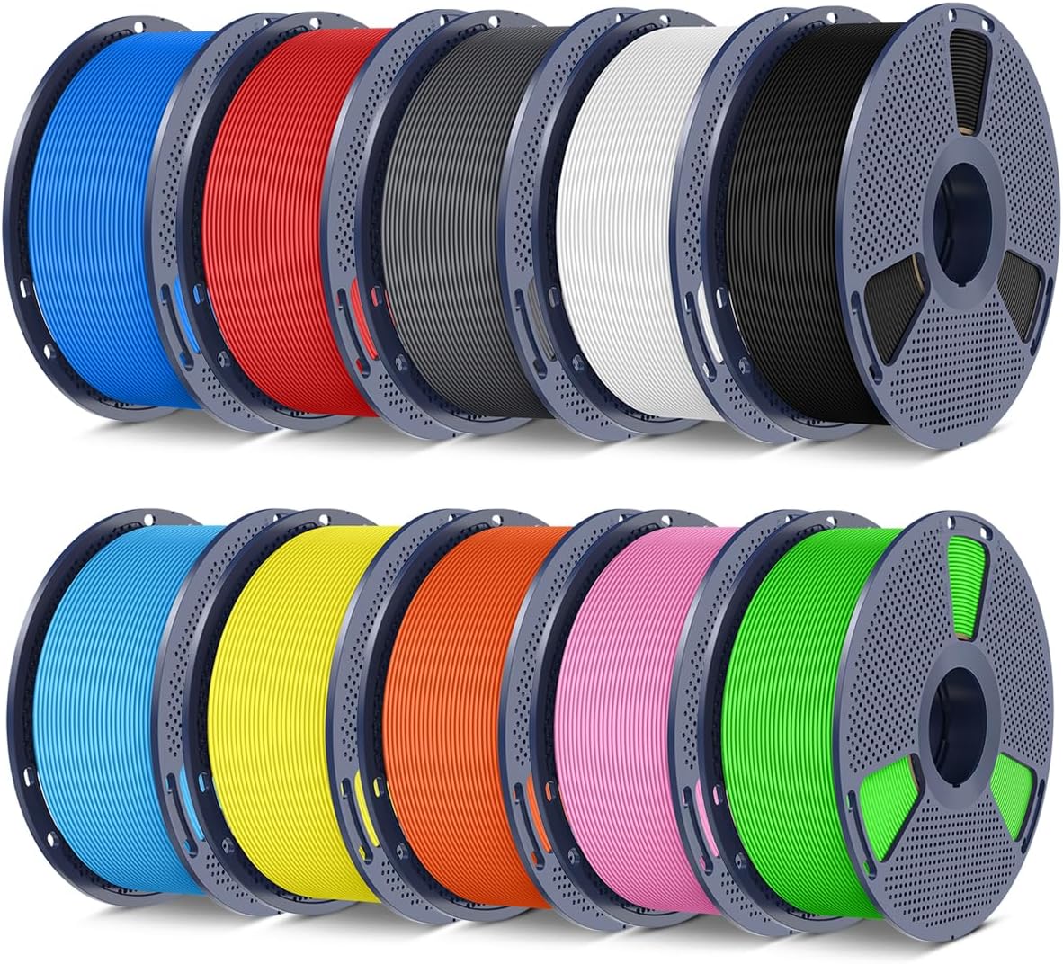 sunlu petg filament 1.75mm, 10kg bundle, less stringing, good layer adhesion, 1kg per spool, pack of 10, 10 colors, black+white+grey+red+orange+pink+sky blue+green+yellow+blue black+white+grey+red+orange+pink+sky blue+green+yellow+blue 10kg