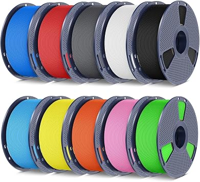SUNLU PETG Filament 1.75mm, 10KG Bundle, Less Stringing, Good Layer Adhesion, 1kg per Spool, Pack of 10, 10 Colors, Black+White+Grey+Red+Orange+Pink+Sky Blue+Green+Yellow+Blue