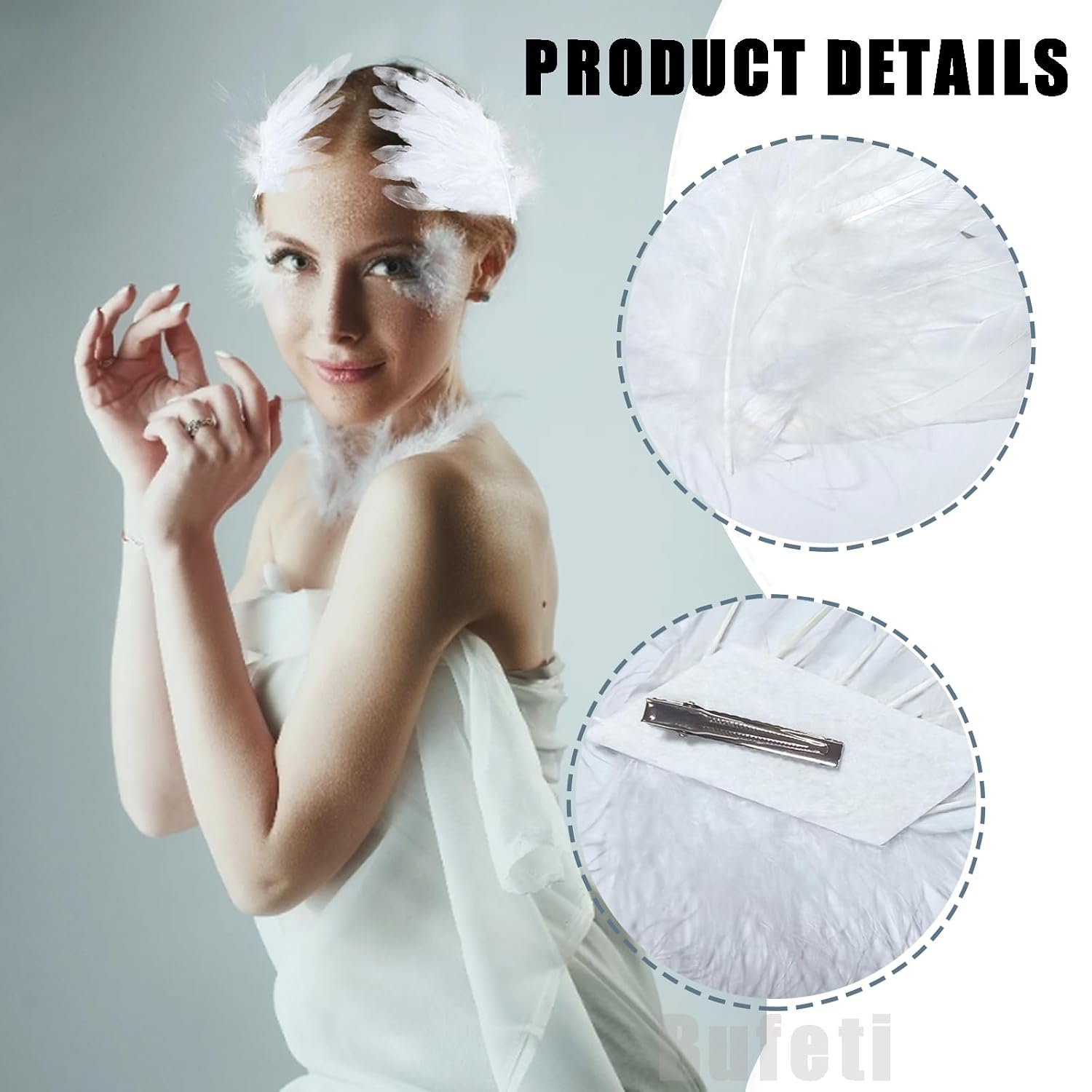 2 Pack Black Feather Hair Clips for Women, Fly Wing Shape Hair Barrettes Accessories Ballet Style Hair Pins Hairgrip for Halloween Cosplay Costume Stage Performance Decoration Headpiece (White) image 2