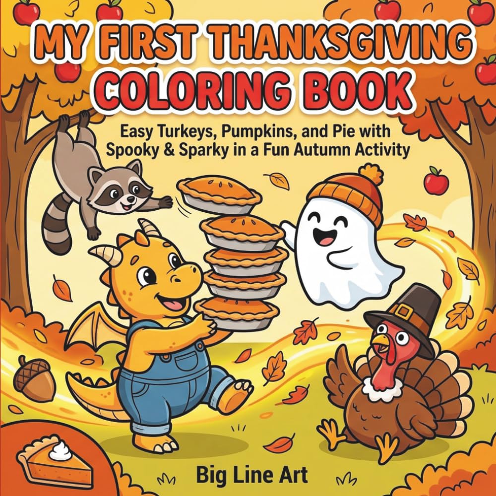 My First Thanksgiving Coloring Book: Easy Turkeys, Pumpkins, and Pie with Spooky & Sparky in a Fun Autumn Coloring Activity for Boys and Girls
