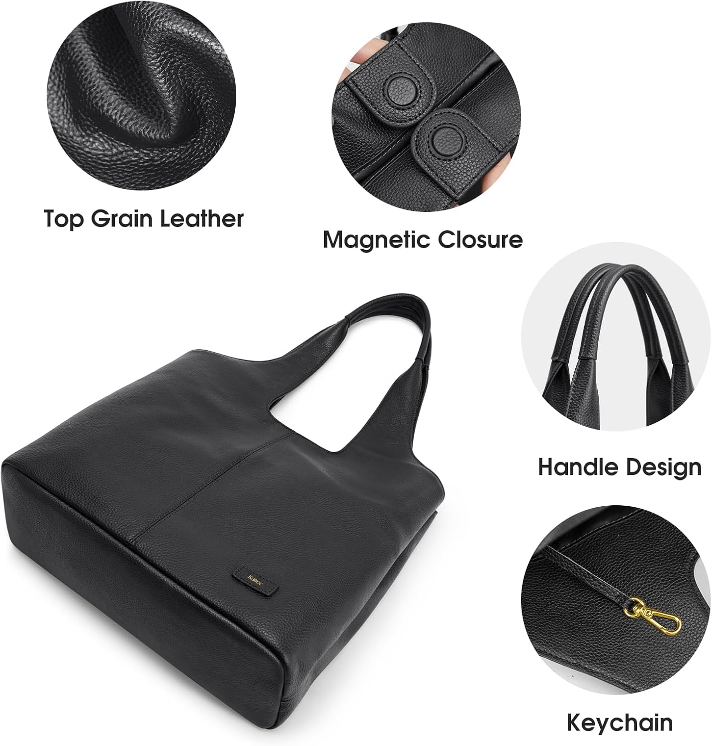 Kattee Leather Tote Bag Purse for Women, Leather Womens Tote Handbags Hobo Shoulder Bags, Large Capacity - Image 6