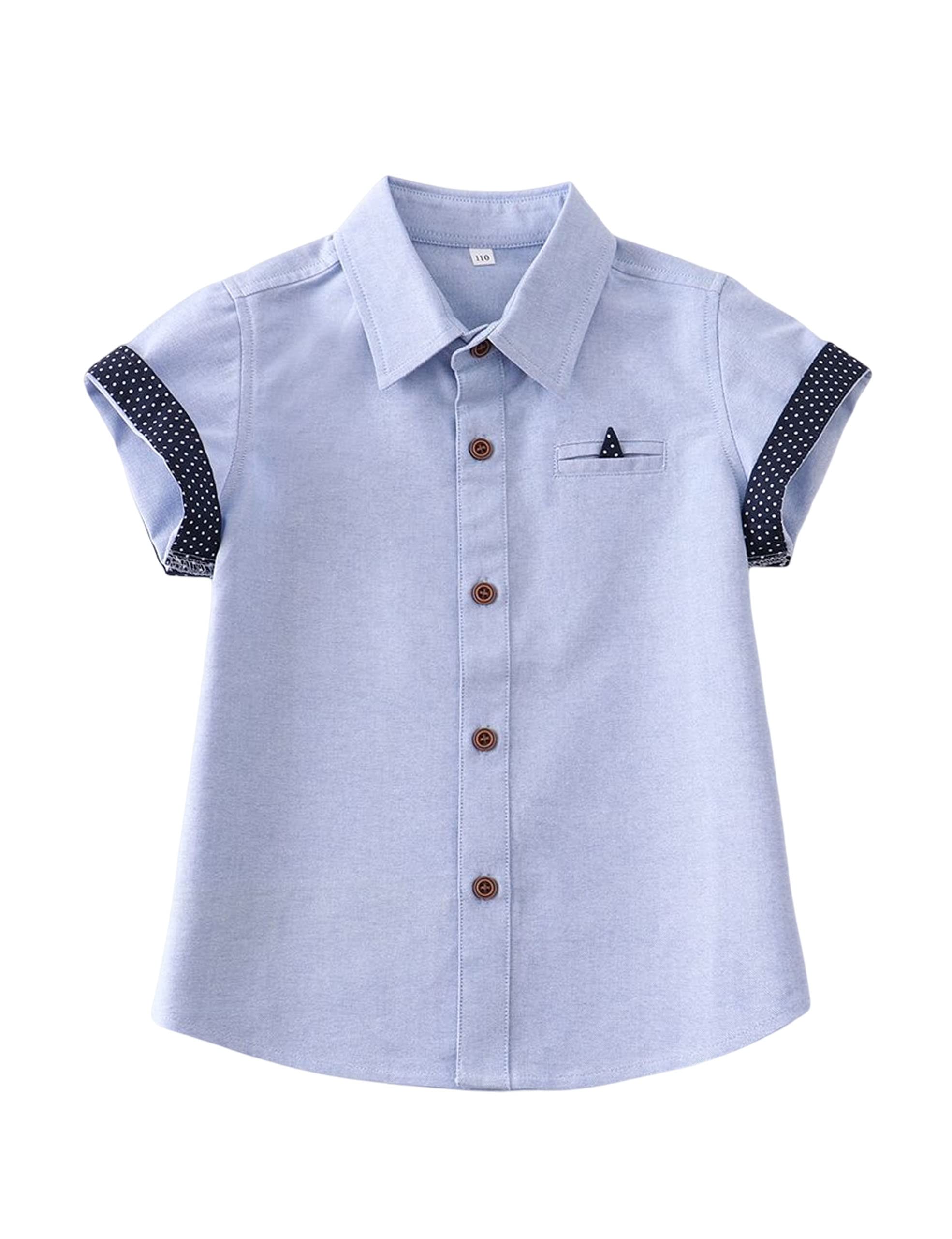 SobrisahBoys' Button Down Short Sleeve Shirts Toddler Solid Oxford Shirt with Pocket School Uniform Dress Shirt