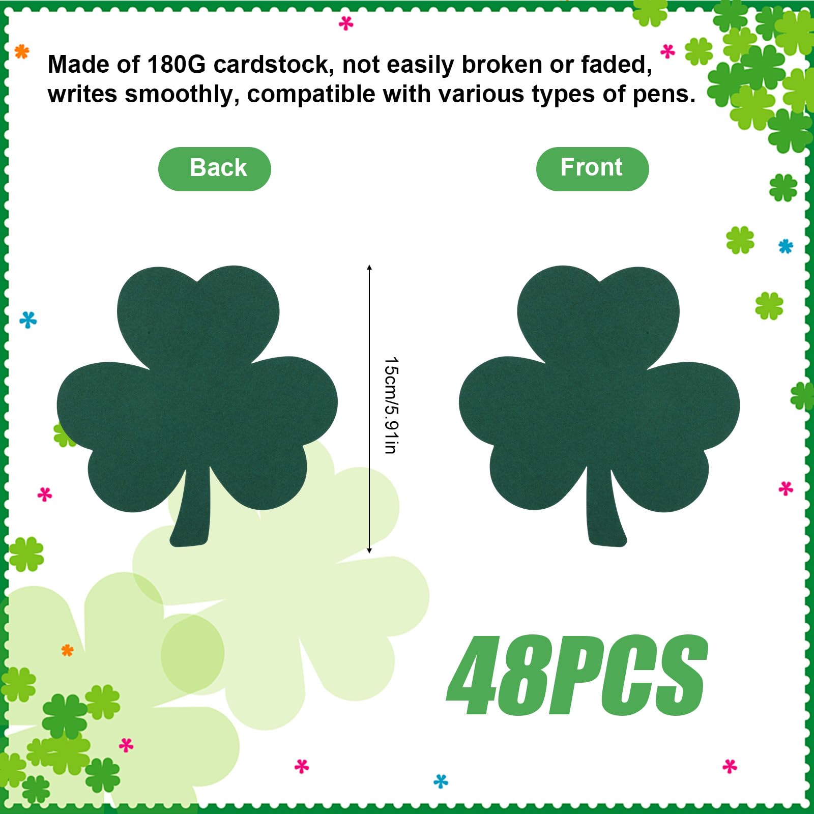 48pcs Trèfle Découpe Double Face Saint-Patrick Papier Deco Décorations Trèfles Vertes Loisirs Créatifs