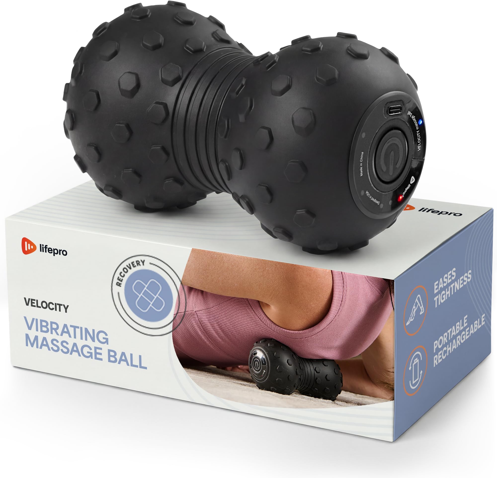 LifePro 4-Speed Vibrating Massage Ball - Peanut Massager Combines a Lacrosse Ball with Vibrating Foam Roller | Vibration Roller for Recovery, Mobility & Deep Tissue Trigger Point Therapy (Black)
