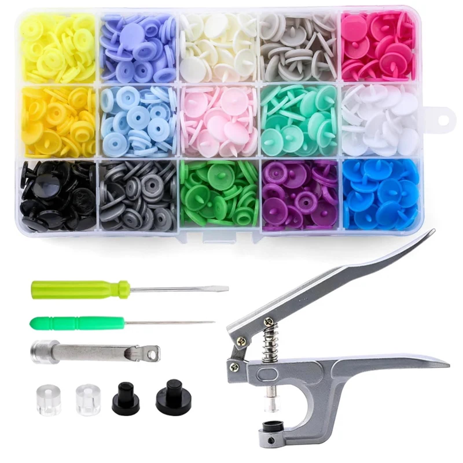 Press Studs Snap 100/150Sets T5 Plastic Snap Button with Snaps Pliers Tool Kit & Organizer Containers DIY Garment Press Stud Fasteners(150pcs Snap ButtonA)