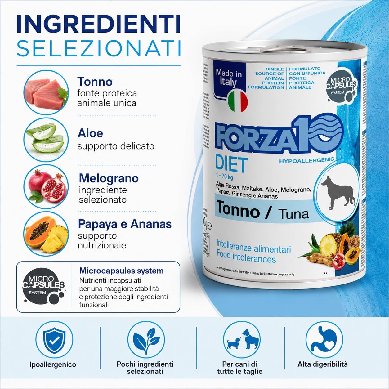 Tonno – Forza10 Diet Cibo Umido per Cani Adulti di tutte le Taglie e Razze, Monoproteico, Intolleranze alimentari 12 Lattine x 400g, Alimento Completo.