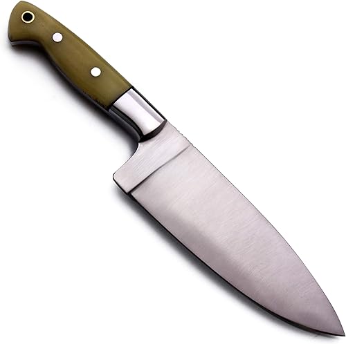 Miniatura 2 de Cuchillo de chef de acero con mango de hueso hecho a mano GCS D2 con funda de cuero, hoja de espiga completa diseñada para caza y EDC GCS 179