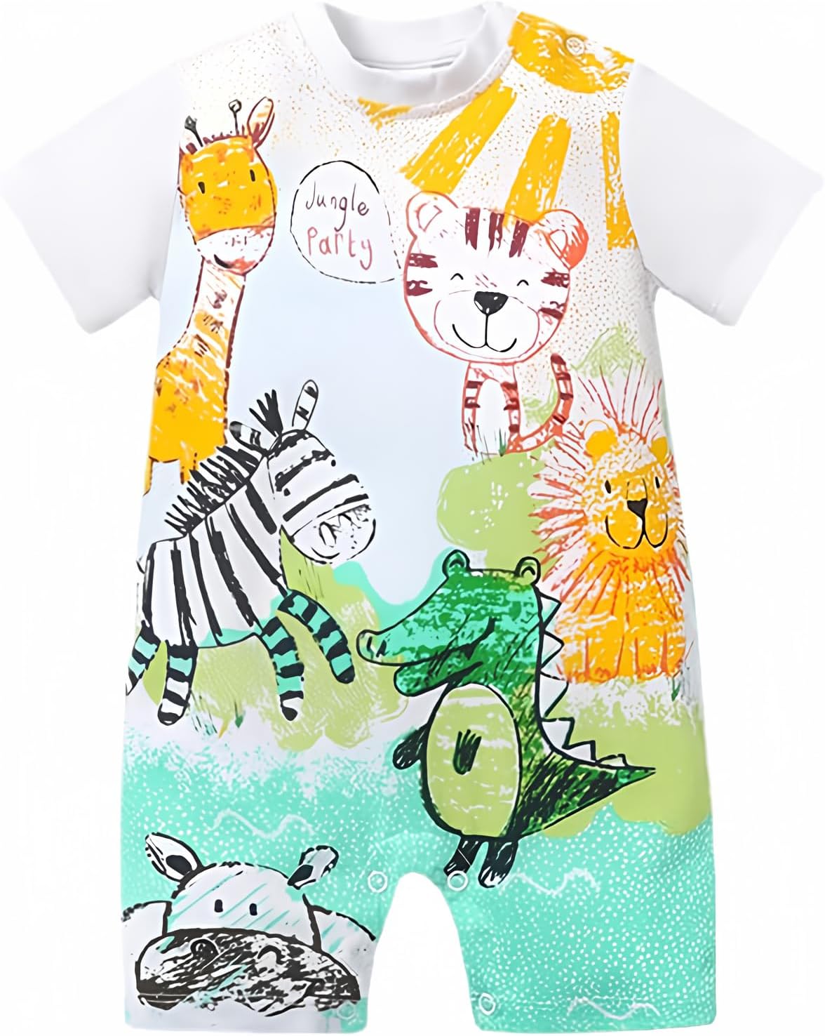 Aoswep - Cute Giraffe + Zebra With Floral Print Long Sleeve Baby Girl Clothes White Jumpsuit For Baby One-Piece Romper