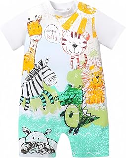 Aoswep - Cute Giraffe + Zebra With Floral Print Long Sleeve Baby Girl Clothes White Jumpsuit For Baby One-Piece Romper