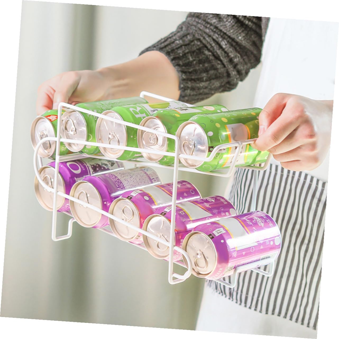 1pc Automatic Can Storage Rack for Refrigerator White Convenient Automatic Coverage Function for Home Kitchen Organization