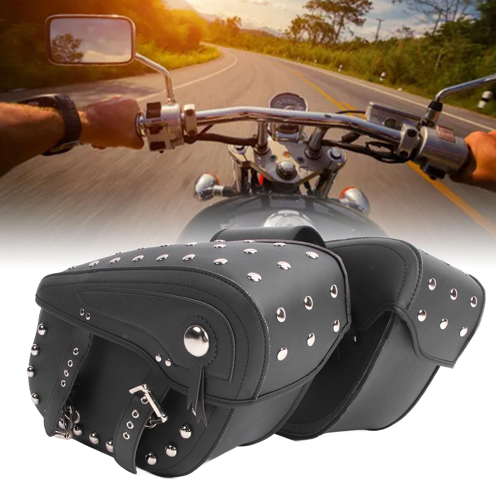 Sakwy motocyklowe Lekkie, wszechstronne, stylowe, boczne torby do przechowywania bagażu ze skóry PVC dla Cruiser Model uniwersalny 2 szt. Zestaw 44x18x32cm