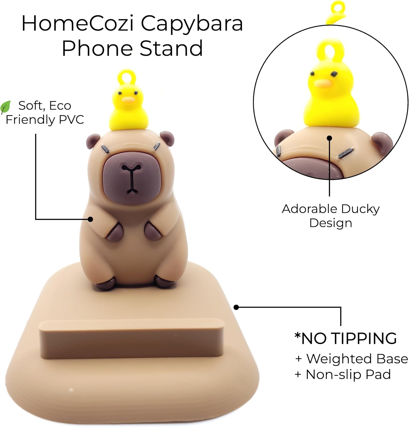 Capybara Phone Stand (Ducky) - Sturdy Universal Holder for Smartphones, iPhone & Android - Cute Animal Desk Accessory, Novelty Kawaii Decor Gift for Capybara Lovers