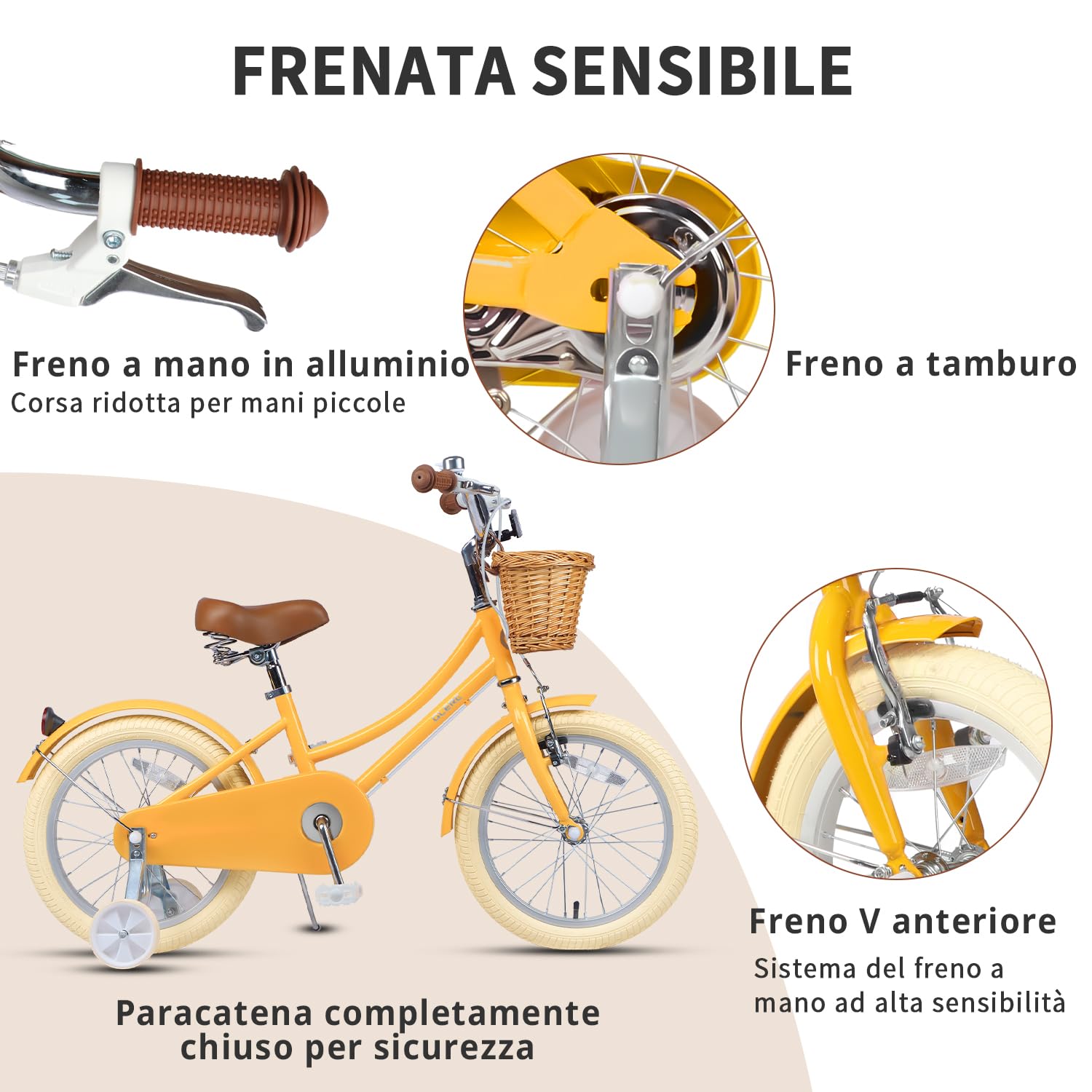 Bicicletta per bambine con cestino 12-20 pollici con campanello e stabilizzatori