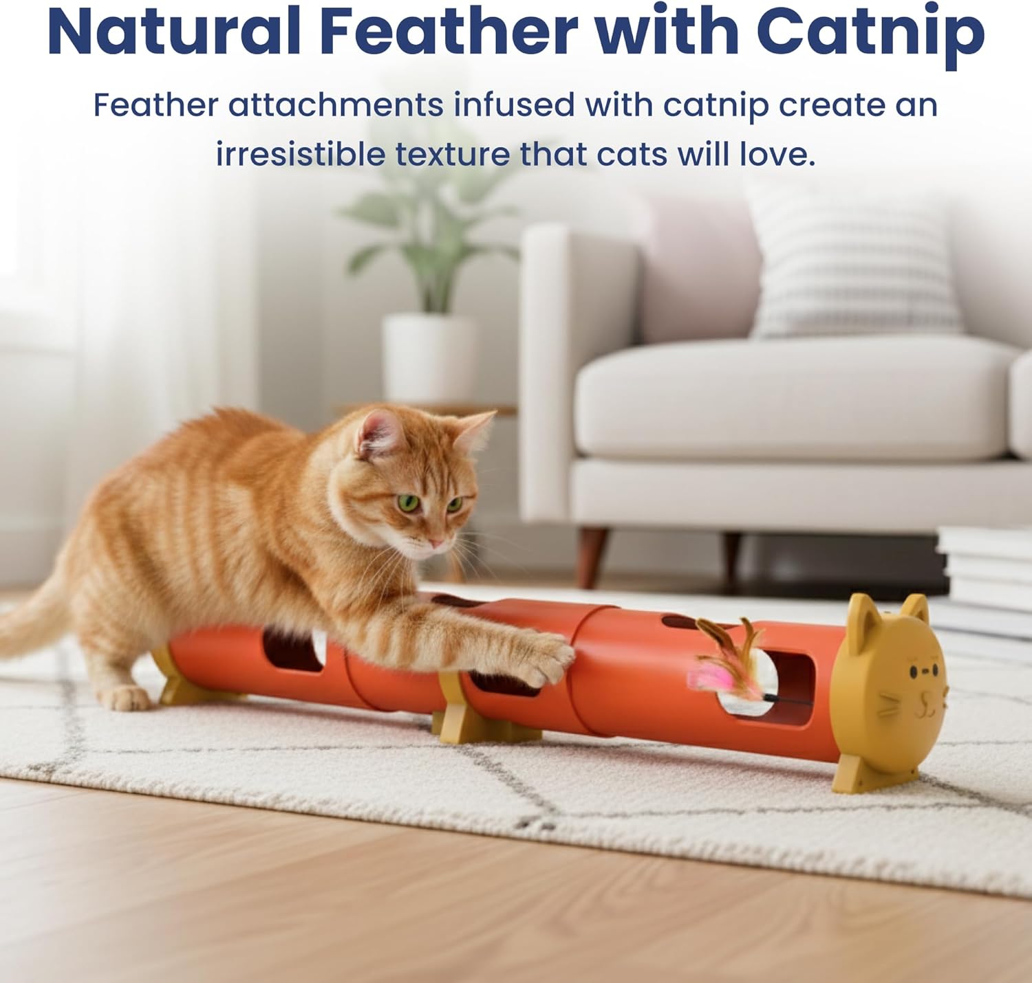 PAWSPIK Electric Feather Teaser Tube Cat Toy, Interactive Automatic Cat Toy for Indoor Cats, Smart Random Feather Play, Long Battery Life, Pet-Safe Materials (Large)