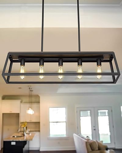 Miniatura 7 de EAPUDUN PDA1272-FBDT - Lámpara de araña lineal para isla de cocina de 38 pulgadas, 5 luces, lámpara colgante de mesa de billar, negro mate y acabado