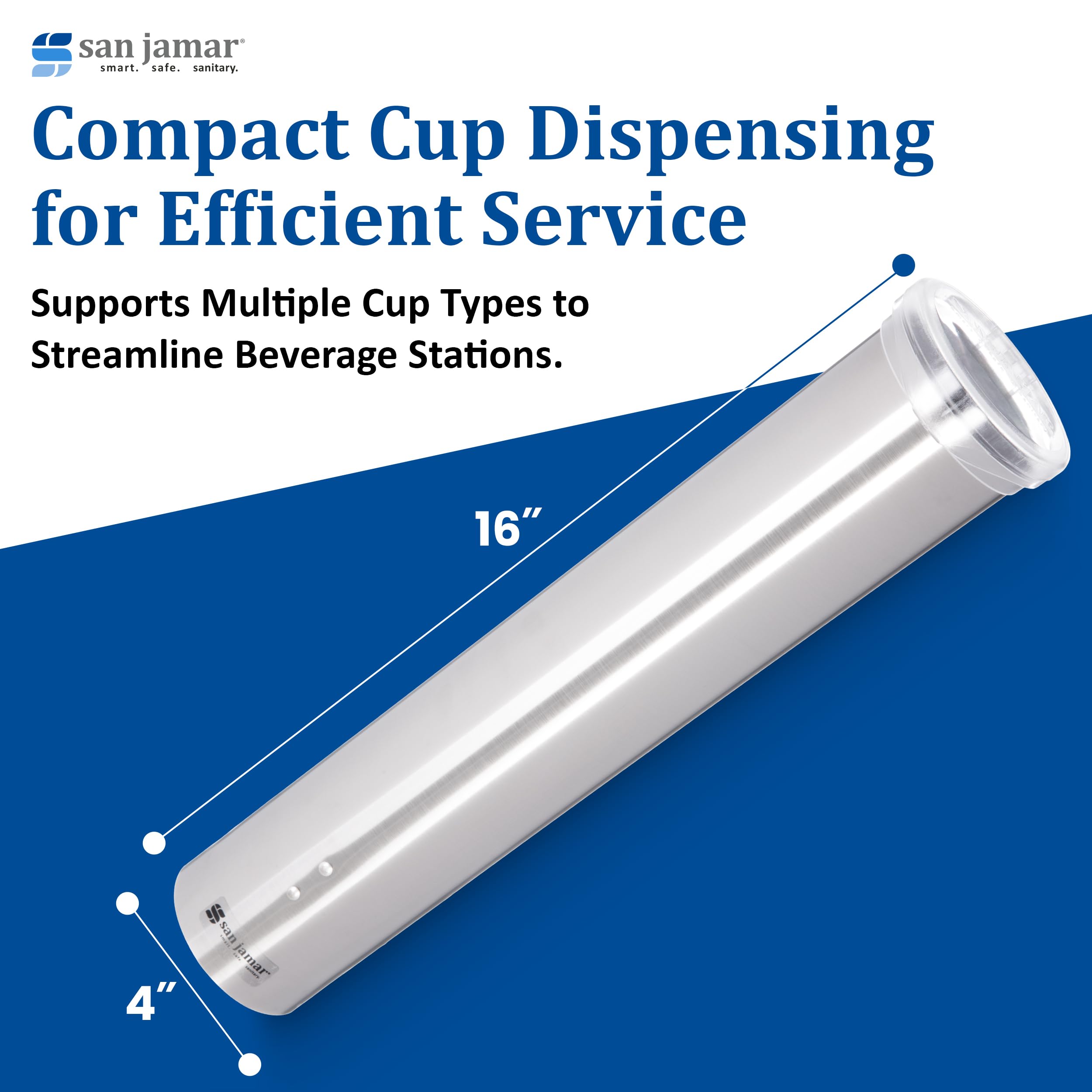 San Jamar c4150ss Acero Inoxidable Pequeño pull-type Dispensador de vasos de agua con tapa de plástico, 90 – Cono de 130 ml ml Tamaño De La Taza planas, 90 – 150 ml de tamaño (carcasa de 12) (12 unidades)