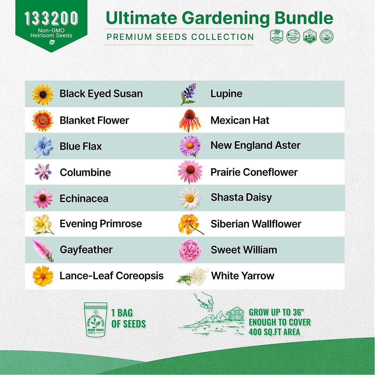 Organo Republic 21 Annual Wildflower & 30 Winter Vegetable Seeds Variety Pack Bundle, 133,200+ Non-GMO Heirloom Garden Seeds for Planting Vegetables and Flowers for Indoor & Outdoor Gardening