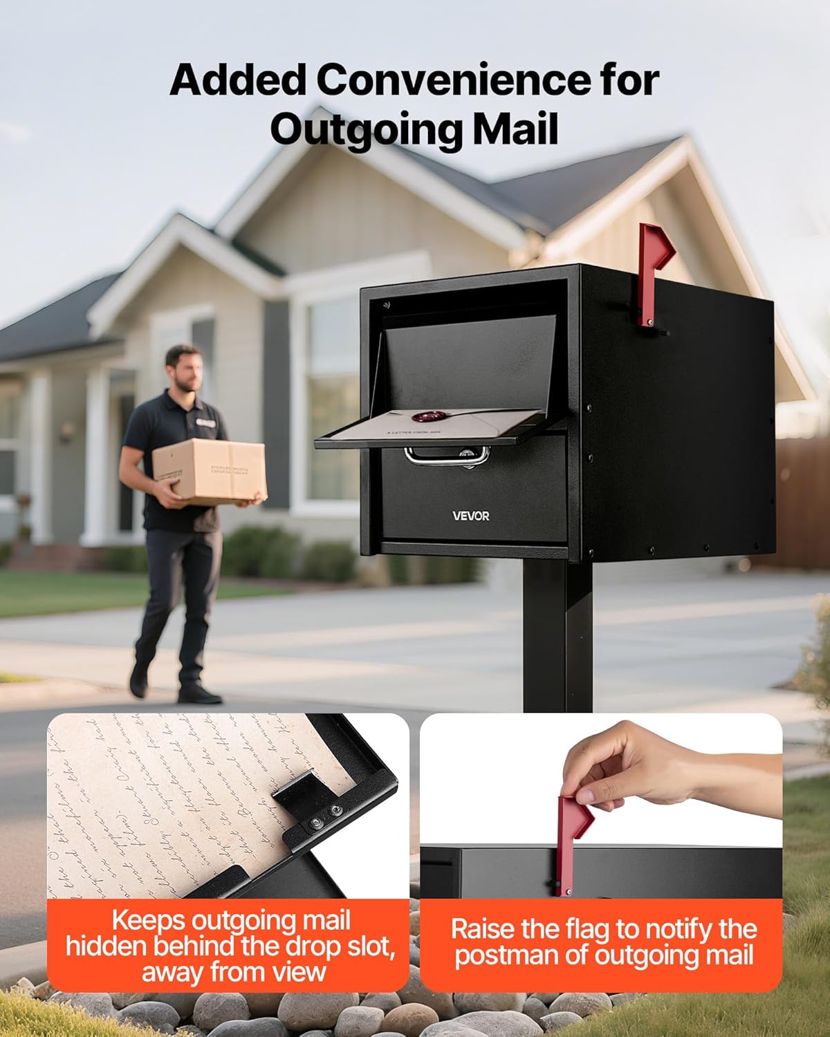 VEVOR Post Mount Mailbox, Anti-Pry & Anti-Theft Mailboxes for Outside, Heavy Duty Lockable Mail Box with Magnetic Door, Weather-Resistant Metal Post Box for House Outside 21.06 x 10.63 x 11.22 in
