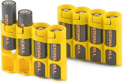Miniatura 2 de Organizador de almacenamiento de baterías AA (paquete de 2), amarillo, capacidad para 4 baterías (no incluidas)