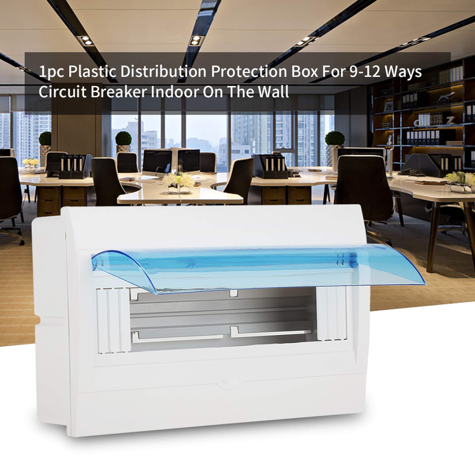 Distribution Electrical Box, Plastic Transparent Cover Power Distribution Protection Box for 9-12 Ways Circuit Breaker Indoor on The Wall 1pc