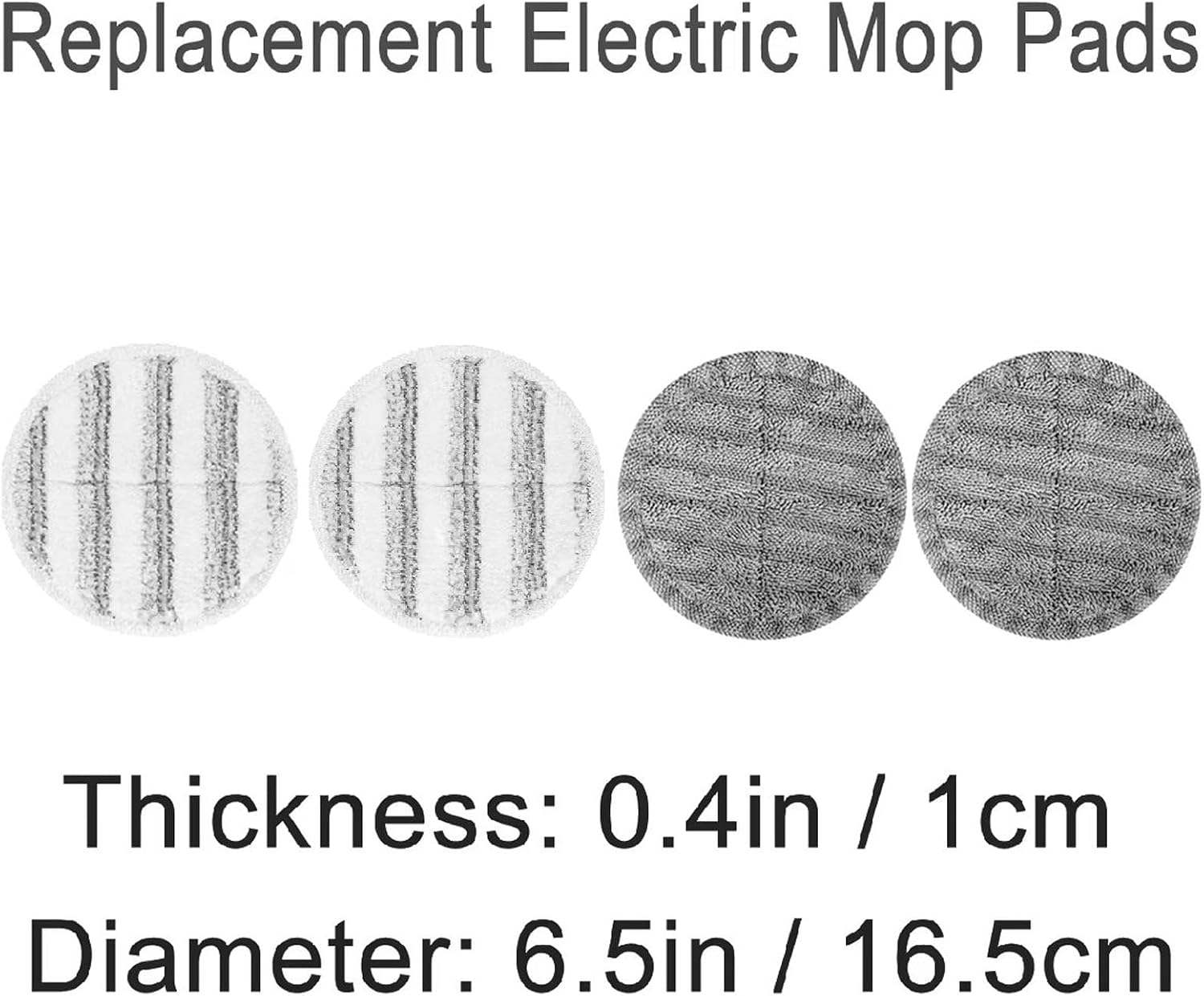 4-Pack 6.3in Electric Mop Replacement Pads – 2 Gray High-Absorbent Pads & 2 White Scrubbing Pads with Gentle Plastic Brushes – Fits Most Spin Mop Machines, Hardwood & Tile Floors