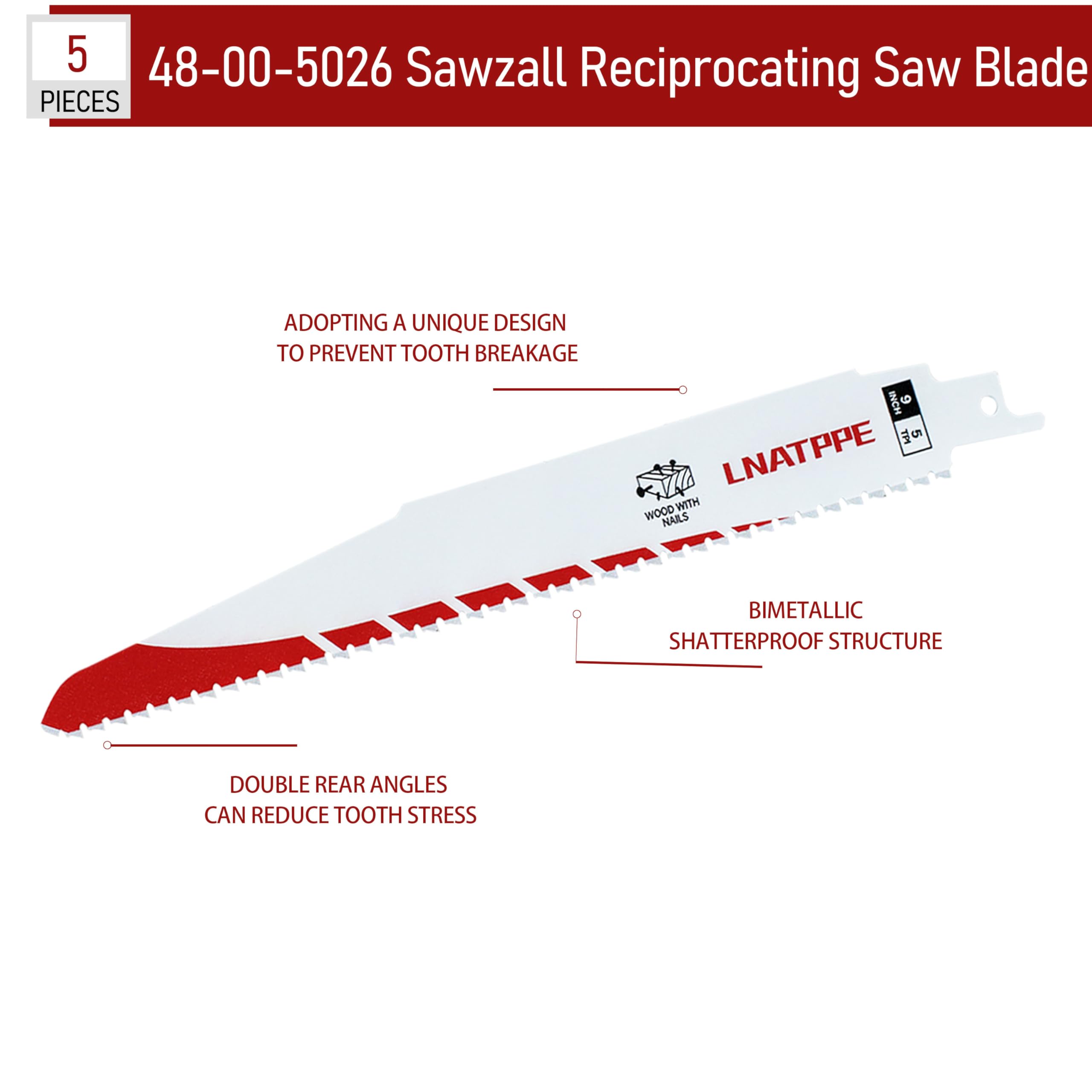 48-00-5026 Milwaukee Sawzall - Hoja de sierra alternante, corte de metal y madera, construcción bimetálica, 5 piezas