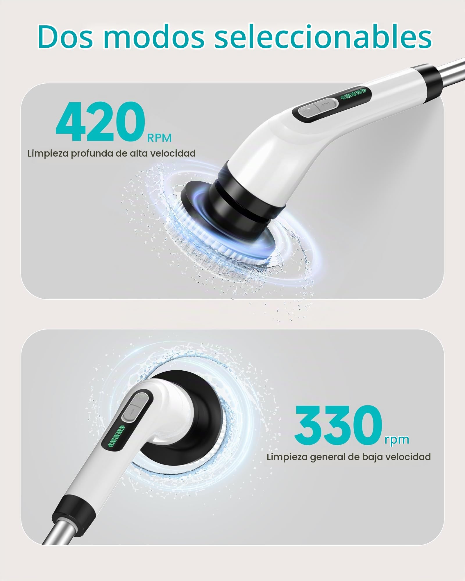 Cepillo De Limpieza Electrico: Limpiador Giratorio Eléctrico con 7 Cabezales De Cepillo De Repuesto - Fregadora Giratoria Hogar - Baño Brush 2 Velocidades Ajustables con Mango Extensión Ajustable