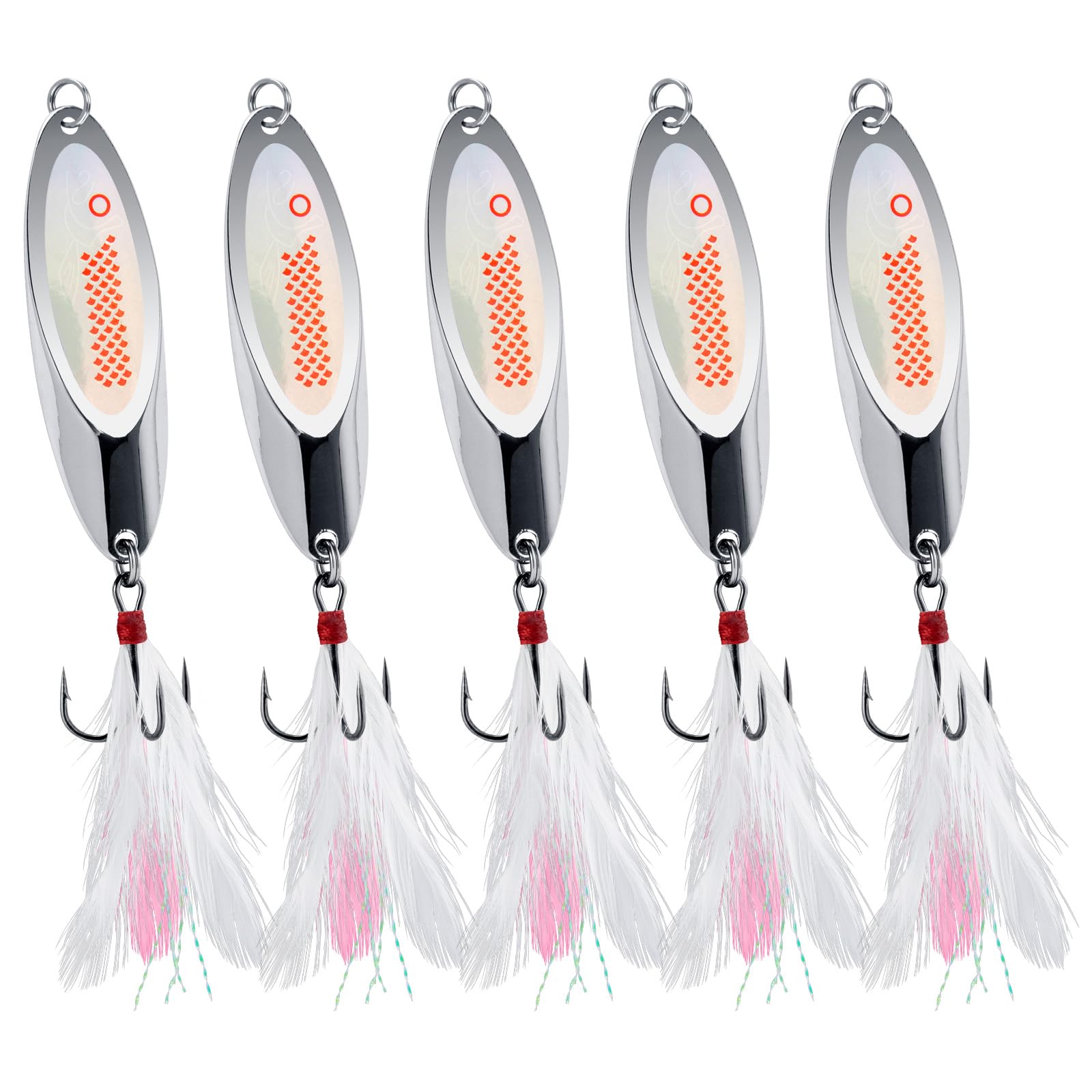 Dr.Fish Sea Fishing Spinners Lures Dexter Wedge Spoons Metal Jig Spoons Treble Hook with Flash Foil Long Cast for Bass Cod Mackerel Boat Kayak Fishing 28g