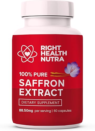 Right Health Nutra - Extracto de azafrán 88.50 mg - 60 cápsulas - Suplementos de azafrán 100% puro - Cápsulas de azafrán orgánico - Suplementos de