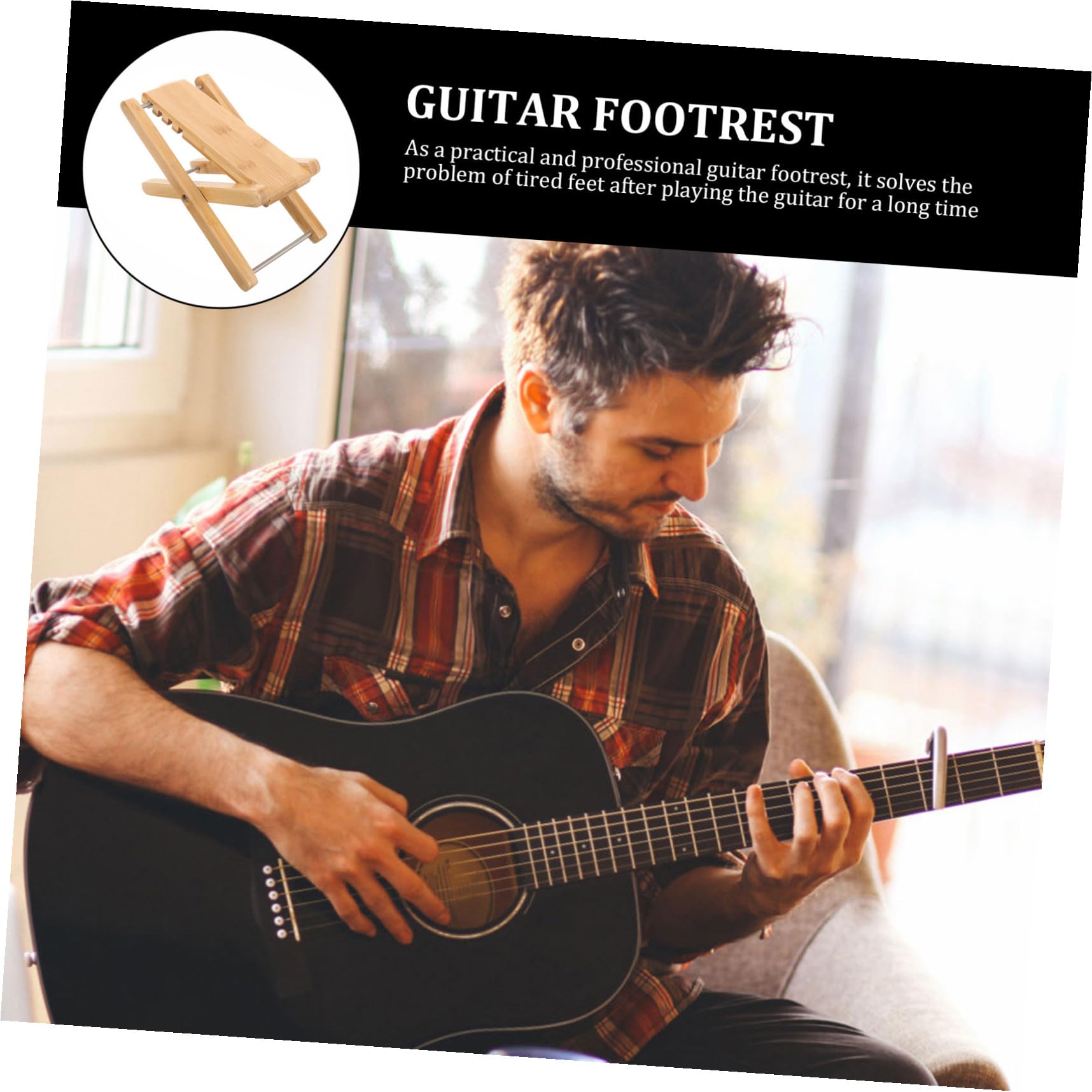 YARNOW Poggiapiedi Stabile e Leggero Altezza Regolabile 4 Livelli in Legno per Chitarra Classica per Uso Confortevole
