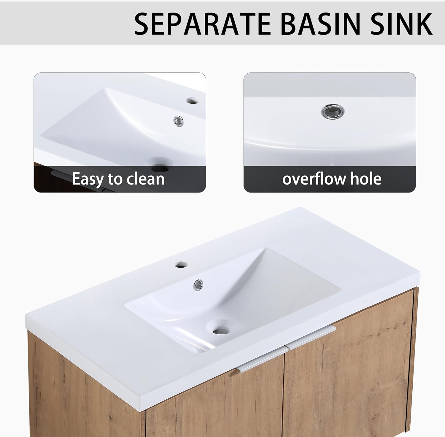 84" Double Sink Bathroom Vanity Modern Wall-Mounted Bathroom Vanity with Sink 84-Inch Floating Bathroom Vanities Set with 2 White Open Storage Shelf & 1 Side Cabinet, Natural Oak