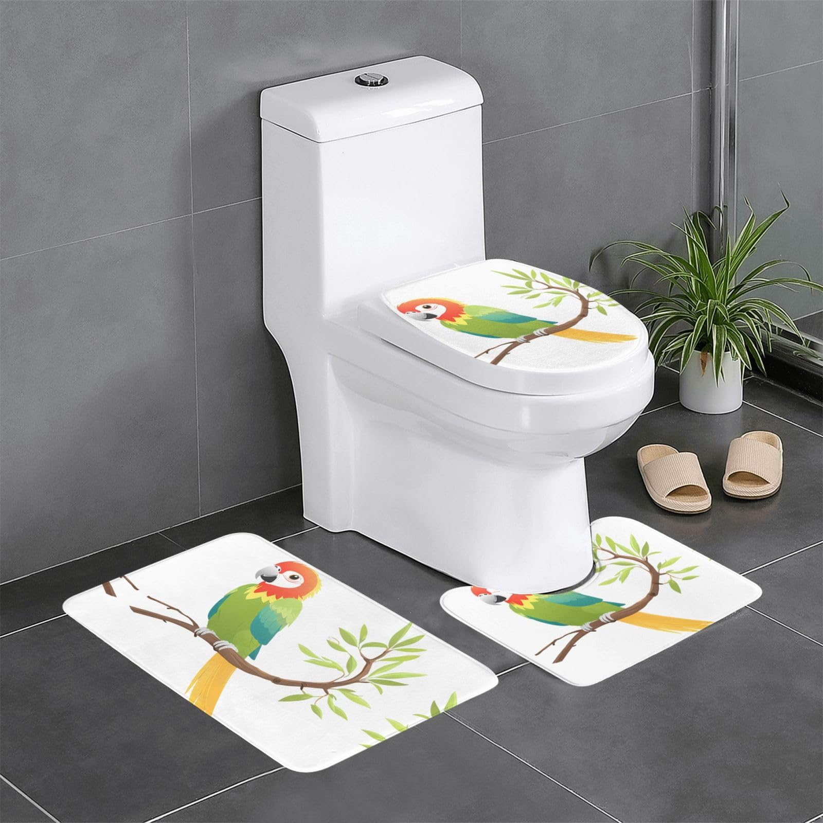 Tapis de salle de bain antidérapants imprimé perroquet pour sortie de baignoire et WC