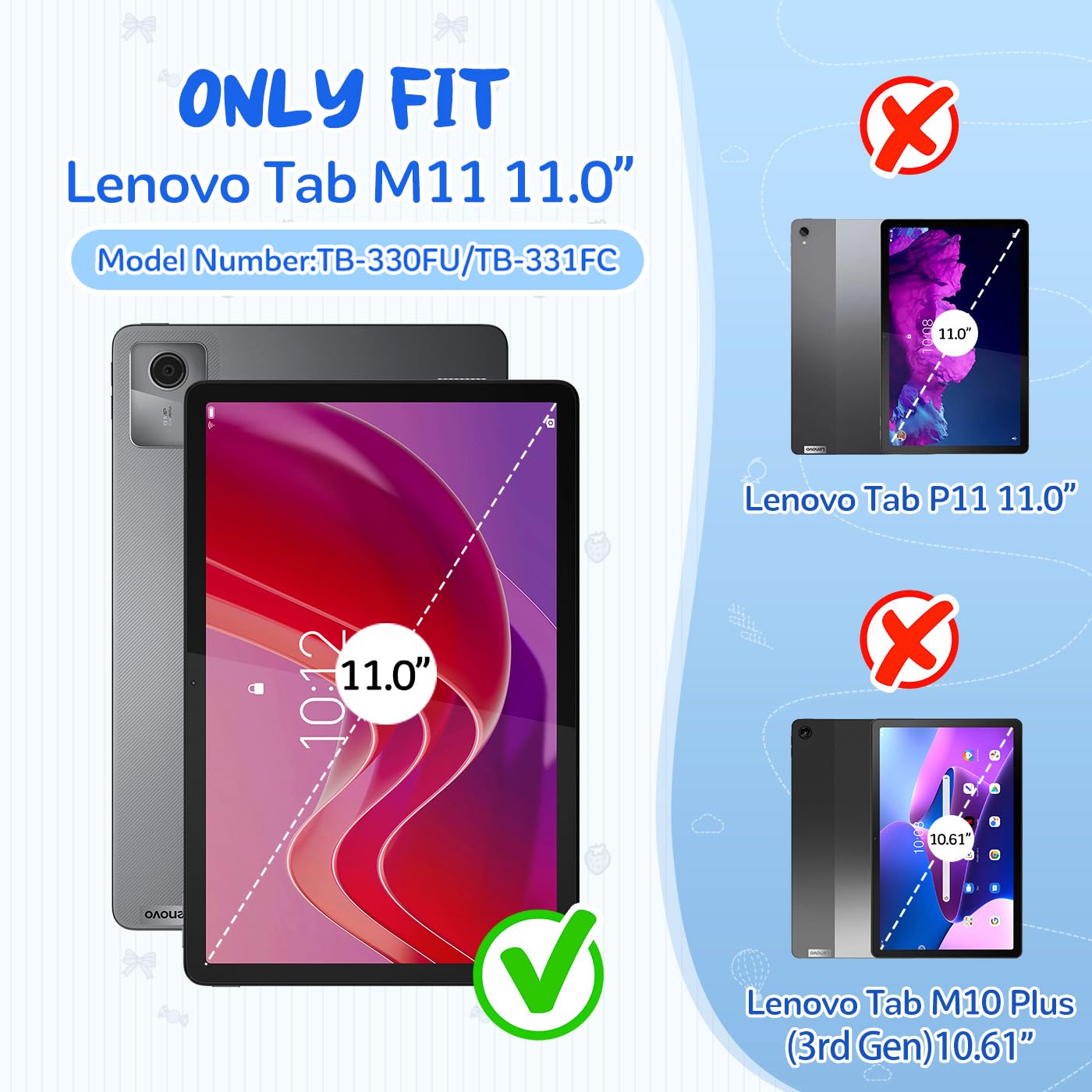Funda para Lenovo Tab M11 11" 2024 (TB-330FU/331FC/330XU), Carcasa Antigolpes, Correa para el Hombro, Funda Infantil para Lenovo Tab M11 11 Pulgadas, Azul