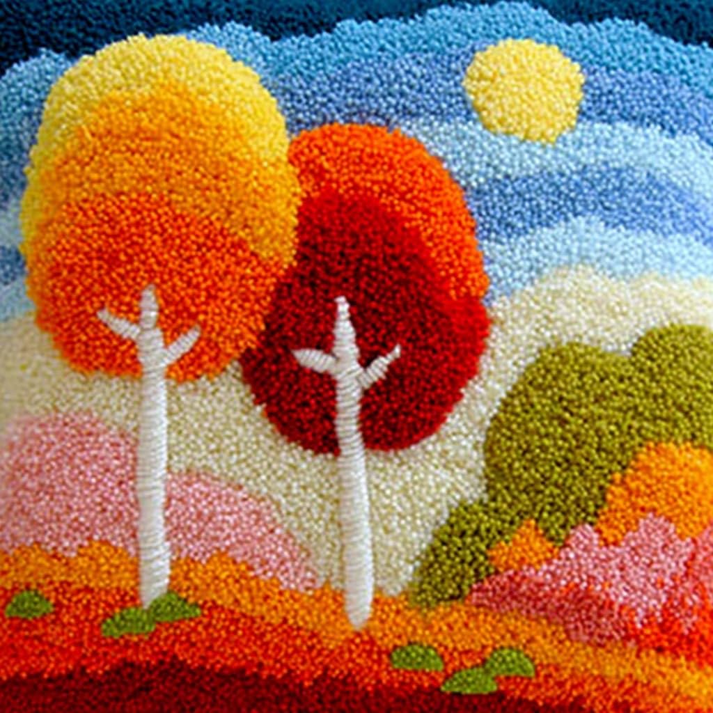 WallustrioaW Latch Hook Kit Cushion Trees 43Cmx43Cm Latch Hook Kit DIY Pillow Materials Package Hooks Knitted Embroidered Carpet Pillow Embroidery