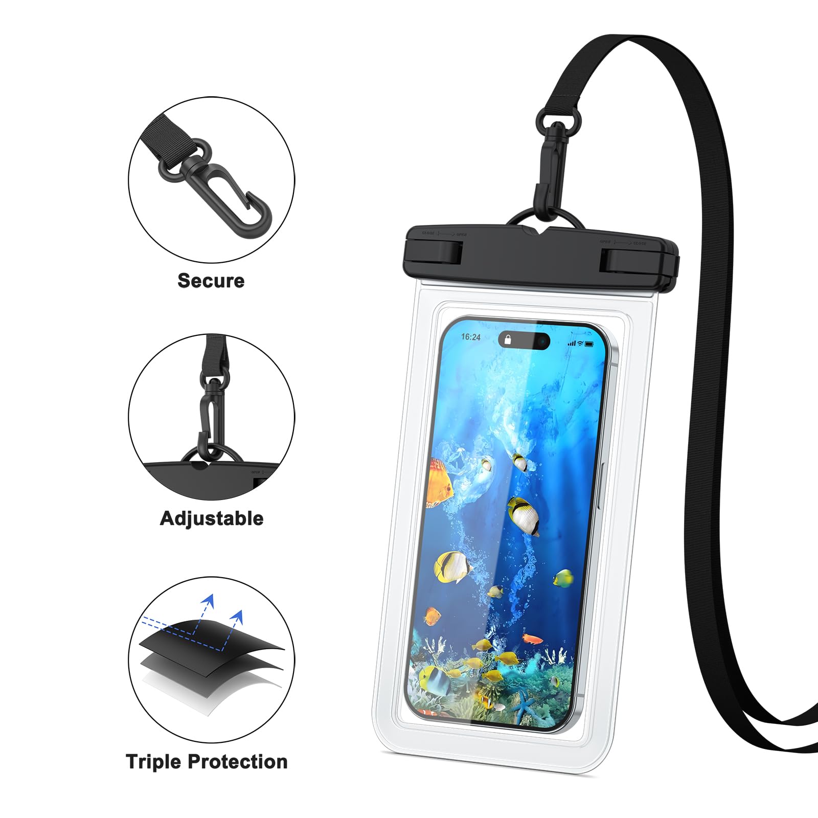 JOTO Custodia Impermeabile 2 Pezzi – IPX8 Fino A 30m, Universale Per Smartphone Fino A 7”, Con Laccetto – Per IPhone, Samsung, Xiaomi, Huawei - 2