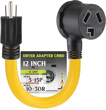 Kanayu Dryer Adapter Cord NEMA 5-15P to 10-30R 15 amp 1 FT NEMA 5-15P Male to 10-30R Female Power Adapter 15 Amp 3 Prong Female Receptacle ONLY for 120V Device EV Power Cord
