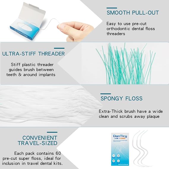 Super Floss Threaders, Dental Floss for Braces, Ultimate Floss Pre-Cut Strands,60 Count, Pack of 2
