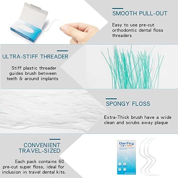 Super Floss Threaders, Dental Floss for Braces, Ultimate Floss Pre-Cut Strands,60 Count, Pack of 2