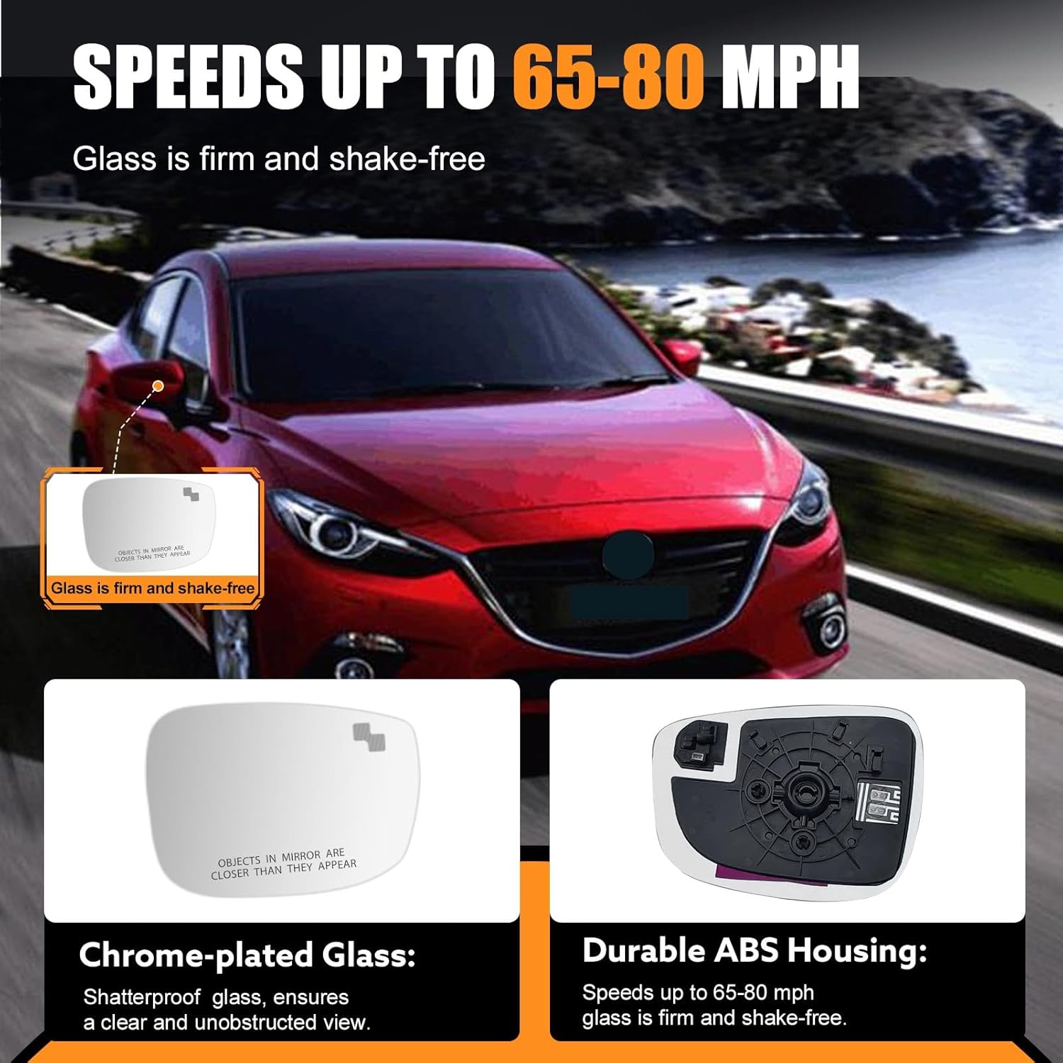 Passenger Side Mirror Glass Replacement for MAZDA CX5 2015-2016- Right Side Mirrors With Backing Plate,Power Heated, Blind Spot