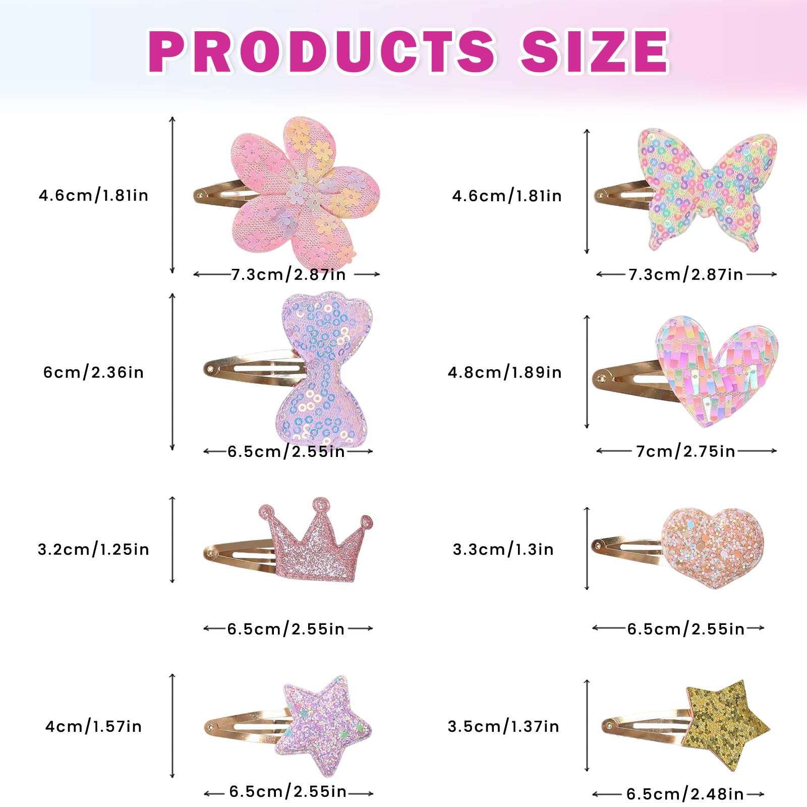 Pinzas para el cabello para niñas, 16 unidades, lindos pasadores de pelo para niños, corazón, mariposa, flor, estrella, corona, accesorios para el cabello para niñas 7