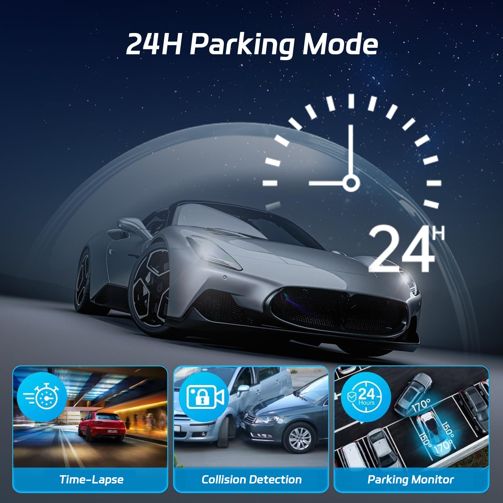 NHOPEEW Cámara para salpicadero 2K 360° de 4 Canales: cámara para Coche con Pantalla IPS de 3 Pulgadas, Sensor G, aplicación WiFi, visión Nocturna y Tarjeta de 64 GB