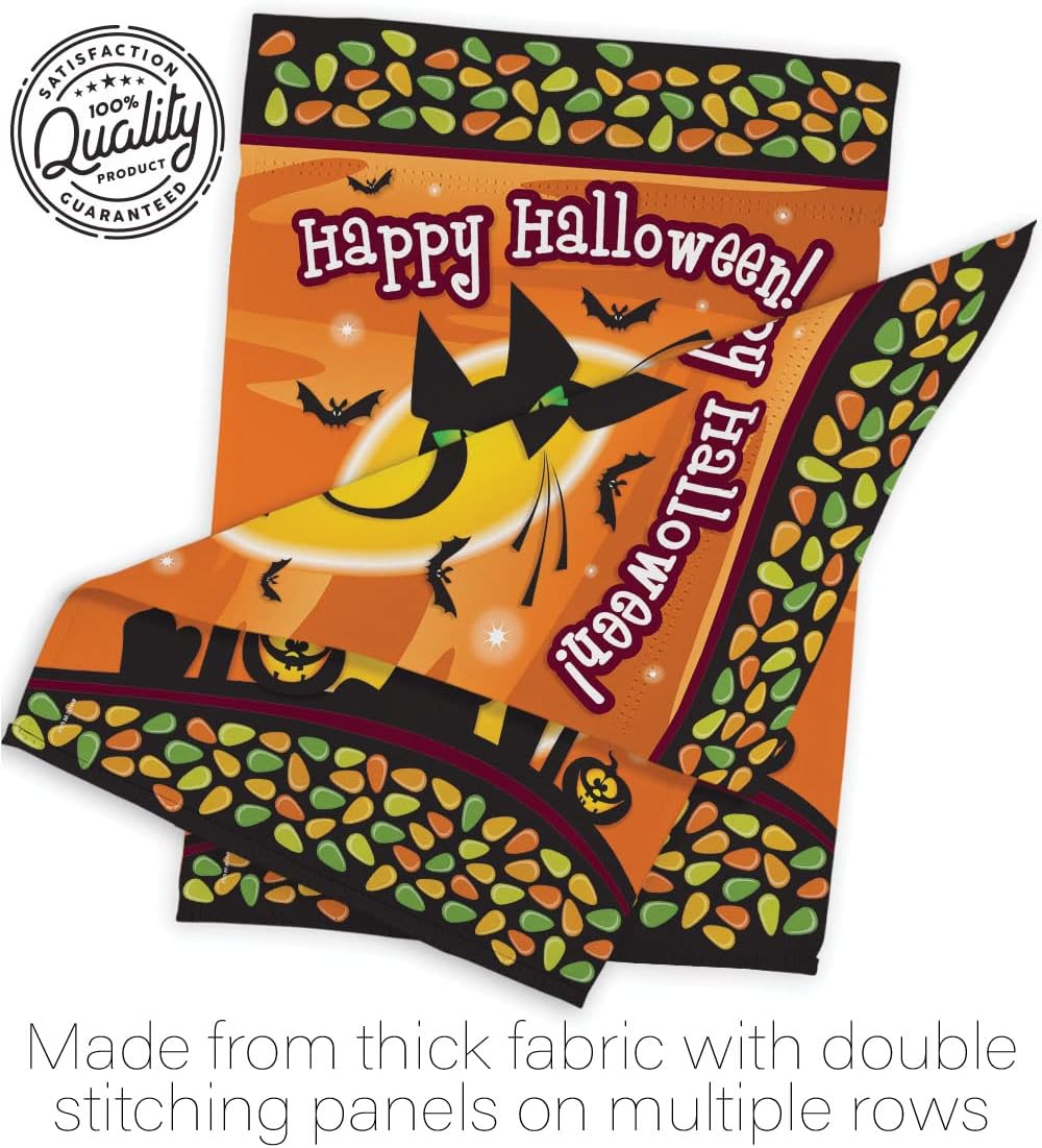 Halloween Black Cat House Flag - Pack Fall Witch Trick or Treat Spooky Night Season Autumntime Pumpkin USA Vintage Applique - Decoration Banner Small Garden Yard Gift Double-Sided Made In 28 X 40
