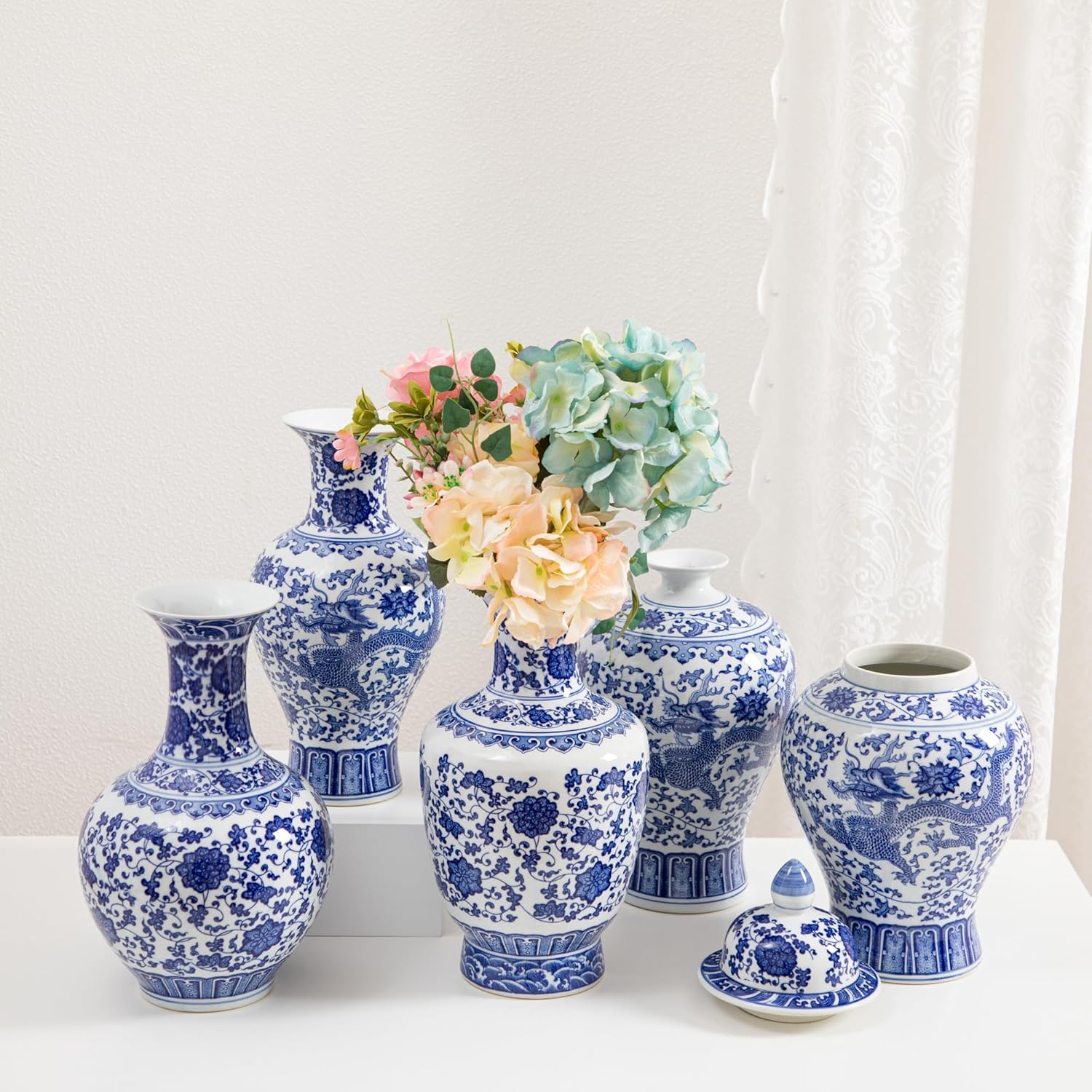 青い絵付けの陶器花瓶 ヴィンテージ 東ドイツ製 Strehla 陶器 花瓶