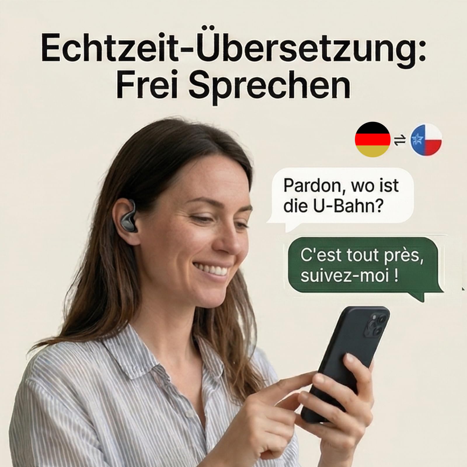 Reiteag Sonabuds Übersetzer Ohrhörer, TalkBuds Übersetzer Kopfhörer, Bluetooth Kopfhörer mit Echtzeit Übersetzung in 145 Sprachen, HD Sound, Ladeetui, Anrufmodus & Musik, Tragbar (Schwarz)