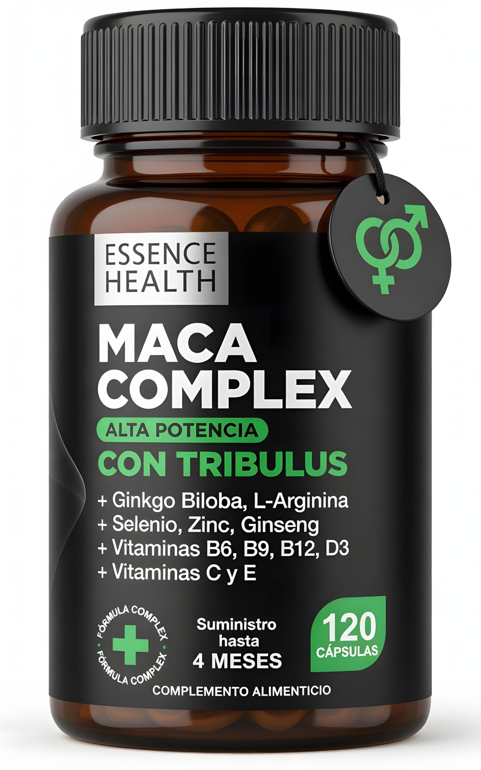 Maca Andina Negra Complex Alta Potencia | Maca Peruana con Tribulus y Ginseng | 120 Cápsulas Veganas | Mejora Equilibrio Hormonal | Rendimiento Ánimo Fuerza y Vitalidad |