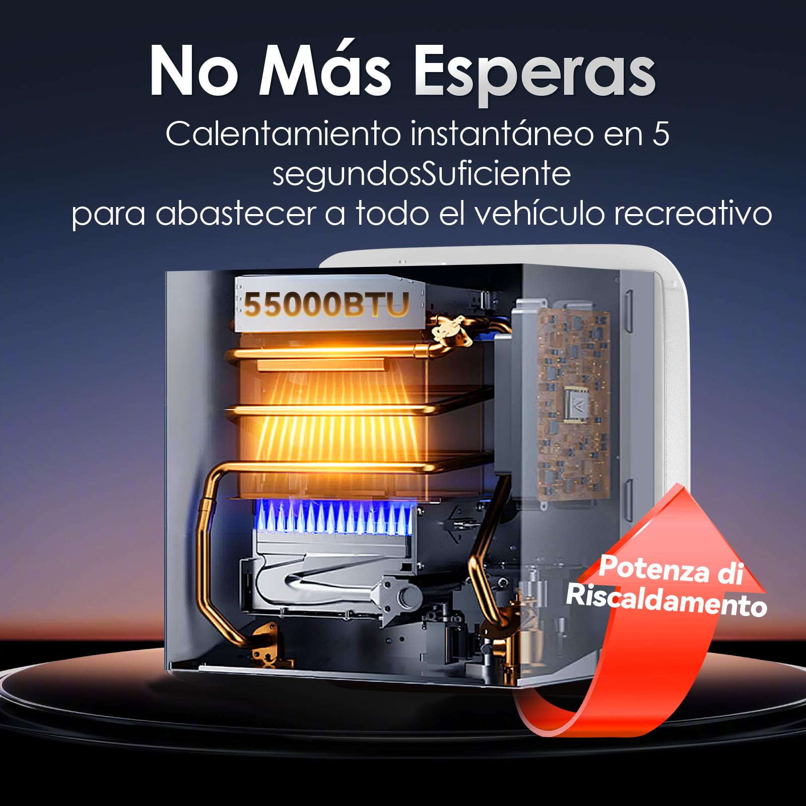 Scaldabagno Senza Serbatoio per Camper a Propano, MYACUC 55000 BTU Scaldabagno a Richiesta per Camper con Telecomando e Porta da 15“ x 15”, Scaldabagno Istantaneo per Camper