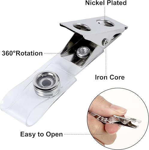 Vista 2 de Happy Trees 100pc Metal Badge Clips with Strap Clear ID Strap Clip Adapter