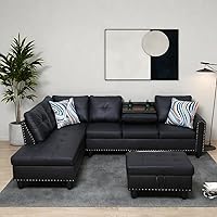 Vista 16 de Juegos de muebles modernos para sala de estar con almohadas, sofás modulares seccionales con diván, sofá en forma de L de 4 plazas con otomana